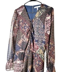 BCBGeneration Sheer Patchwork Peasant BoHo Dress Size Medium